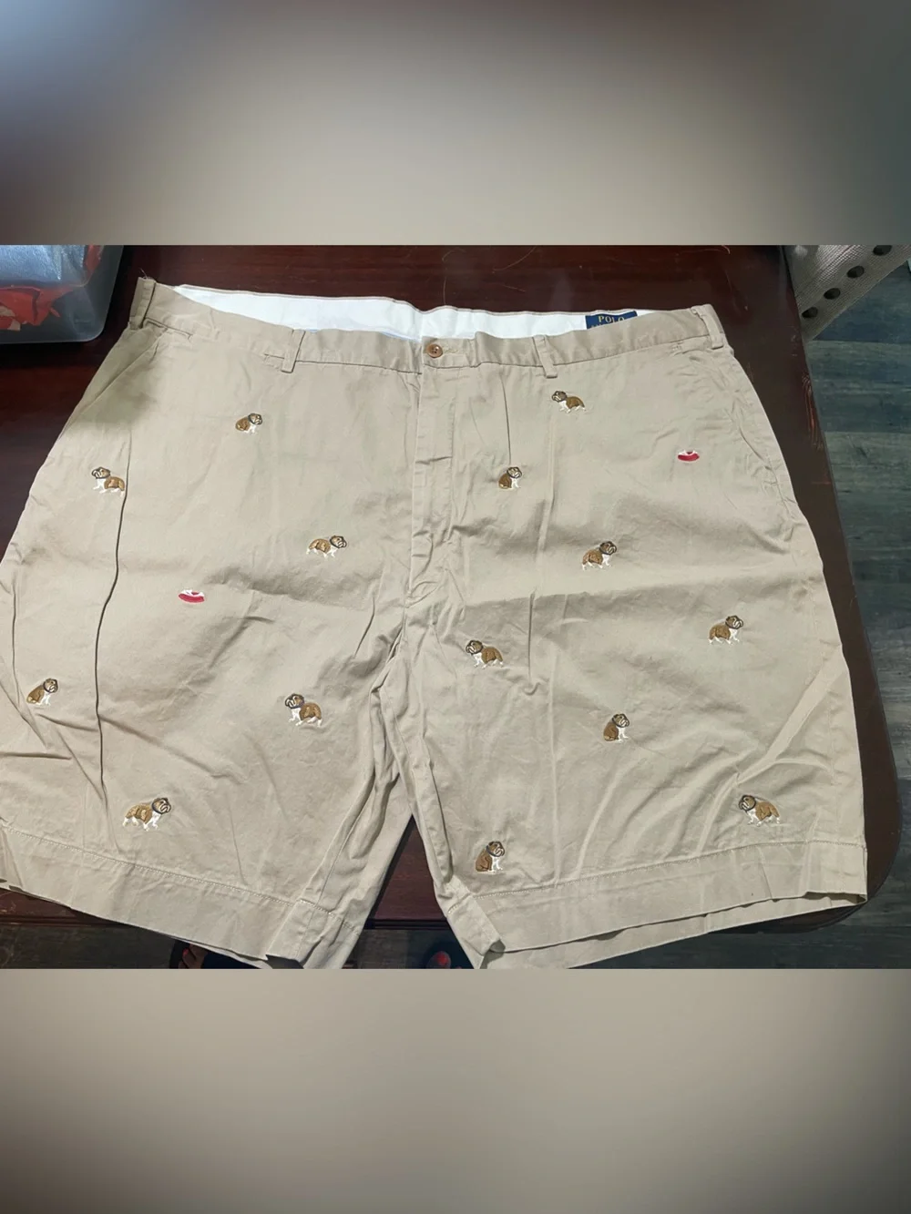 Polo by Ralph Lauren Embroidered Khaki Shorts with Dog Motifs